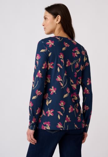 Damart Prêt-à-porter T-shirt Maglia Calda 38-40 blu a foglie