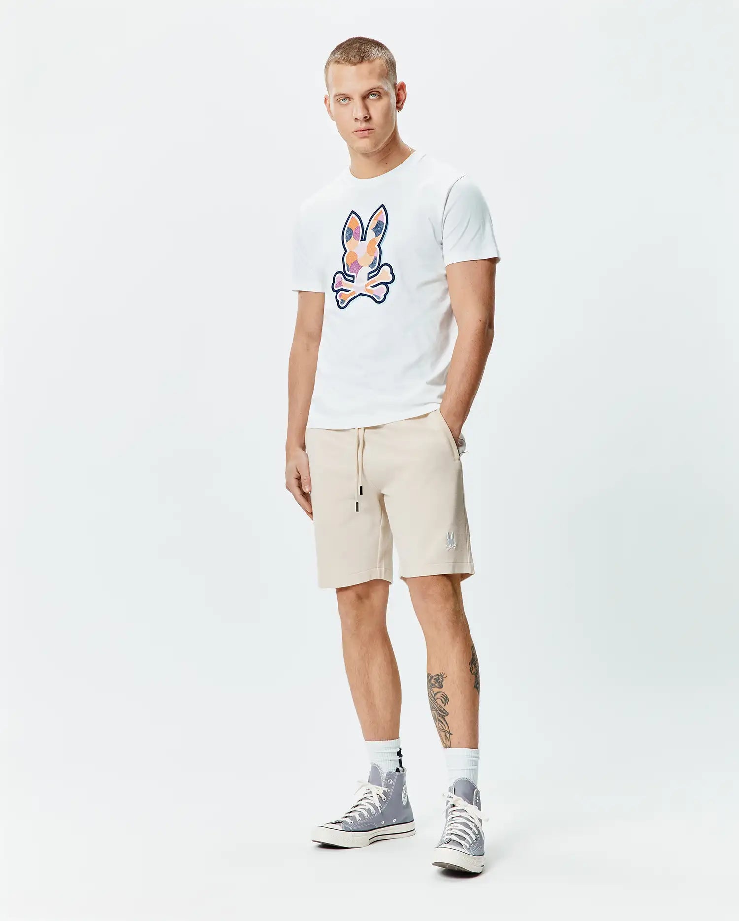 Psycho Bunny Men's Tees Ethan Graphic Tee t-shirt bianca cotone Pima