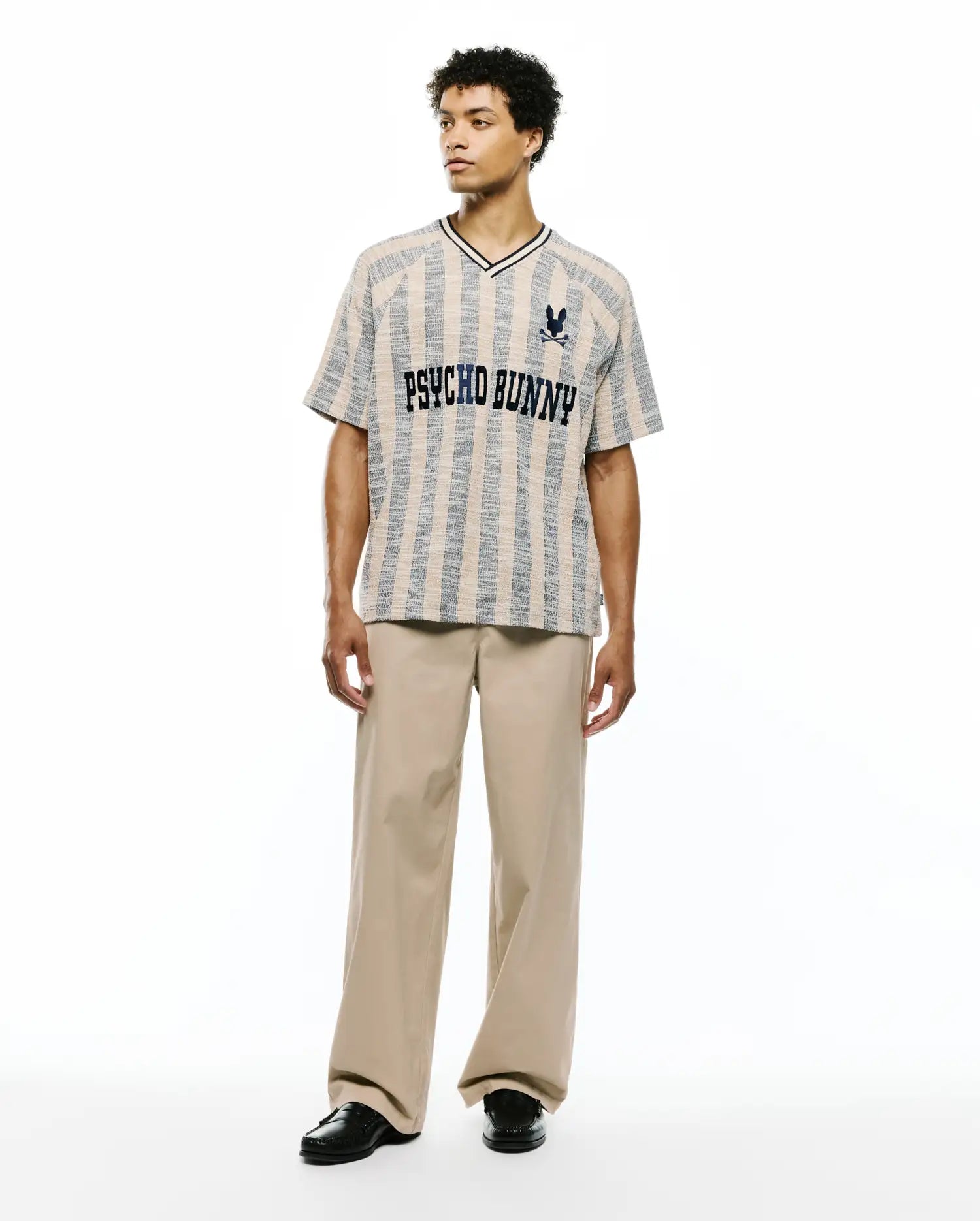 Psycho Bunny Men's Tees Nathaniel Raglan Stripe Jersey maglietta blu 423, righe