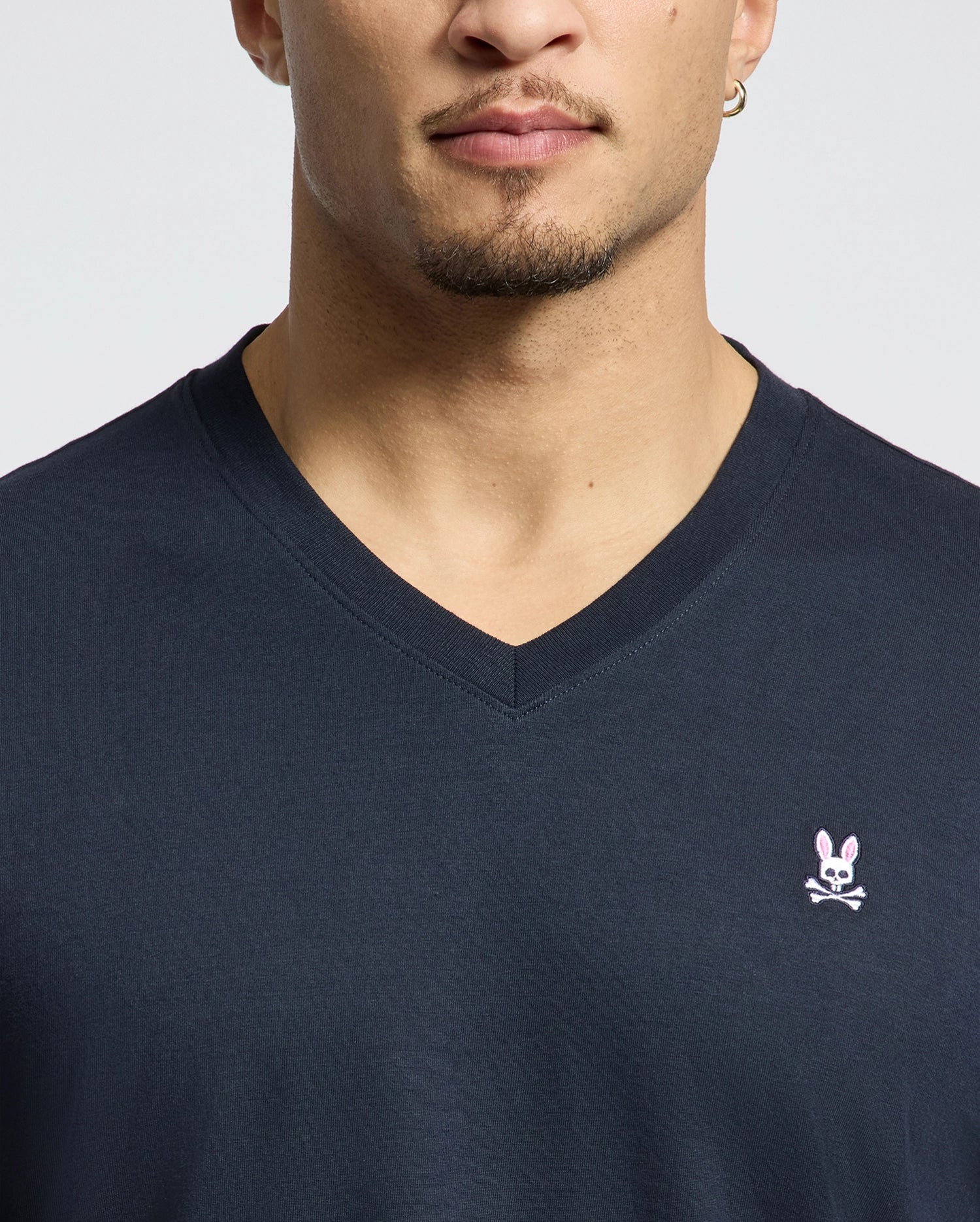 Psycho Bunny Men's Tees Classic V Neck Tee B6U100ARPC T-shirt blu navy in cotone Pima