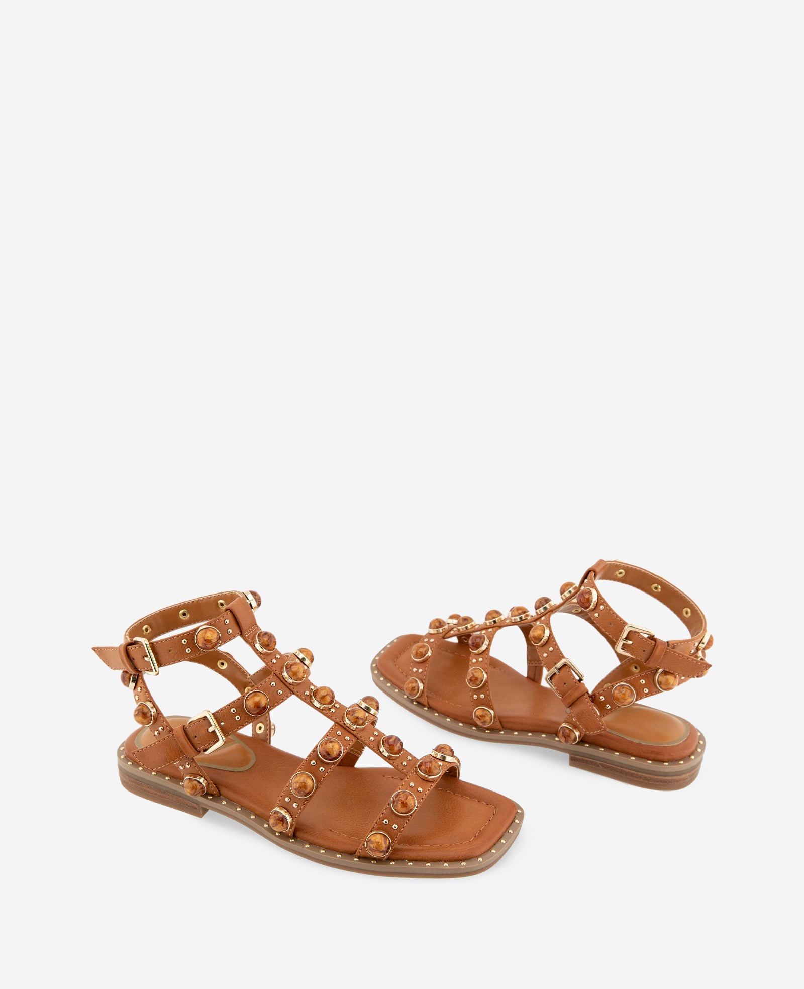 Kenneth Cole Shoes Ruby Leather Jewel Gladiator Sandal sandalo beige