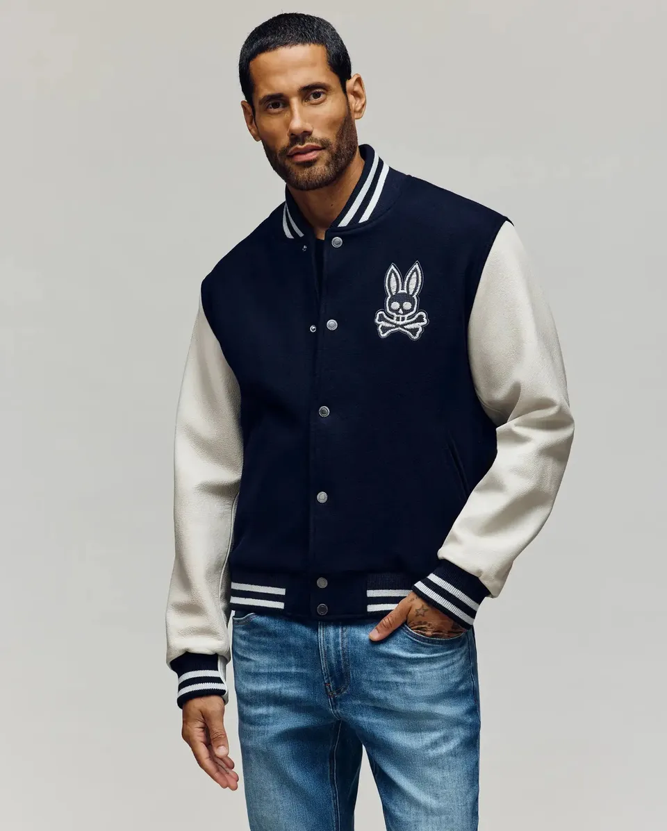 Psycho Bunny Jackets Jacob Leather Bomber giacca blu