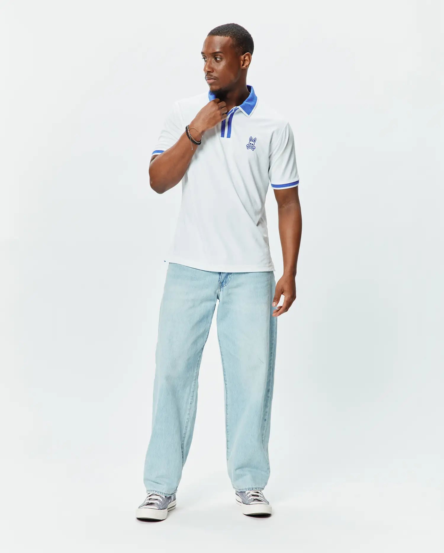 Psycho Bunny Men's Polos Ridley Performance Pique Polo bianca