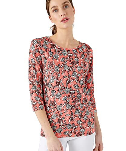 Damart Prêt-à-porter Maglione maglia fine maniche 3/4 rosa floreale 40