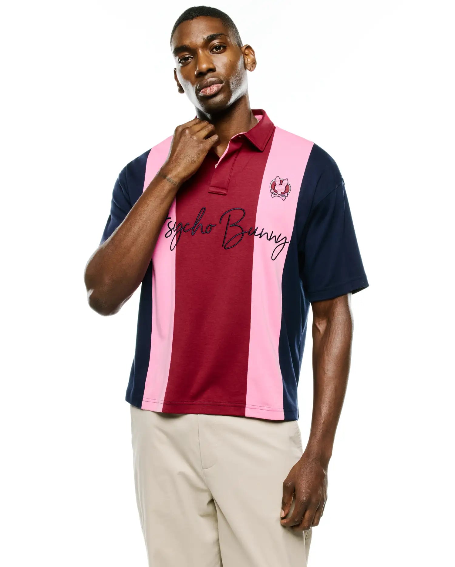 Psycho Bunny Men's Polos Chad Oversized Striped Polo polo rosso oversize