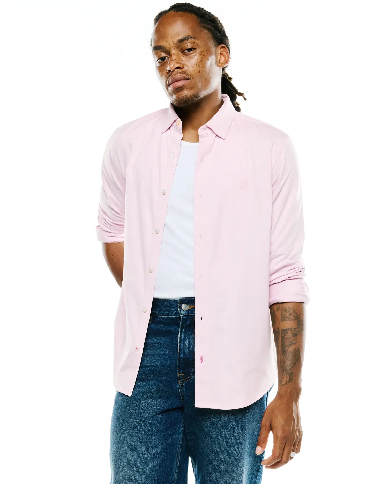 Psycho Bunny Men's Shirts Jim Jersey Longsleeve Shirt MT0300067 camicia rosa XXS-XXXL in cotone elasticizzato