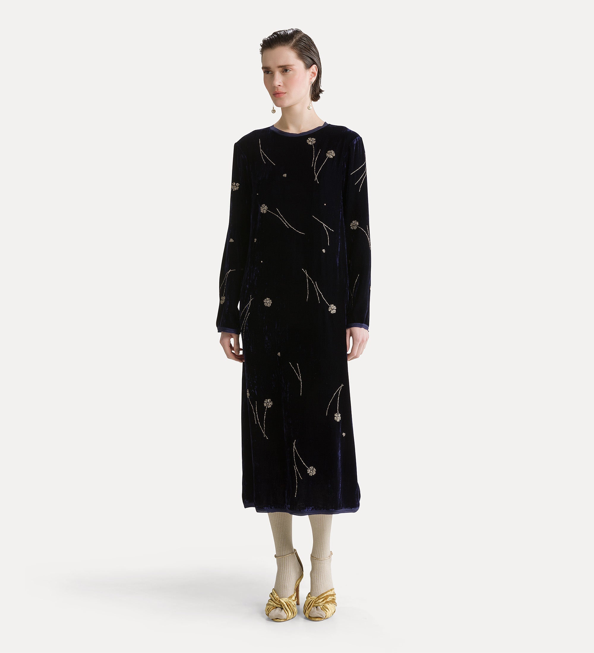 Forte abiti Fleurs d'Orient abito midi notte ricamato