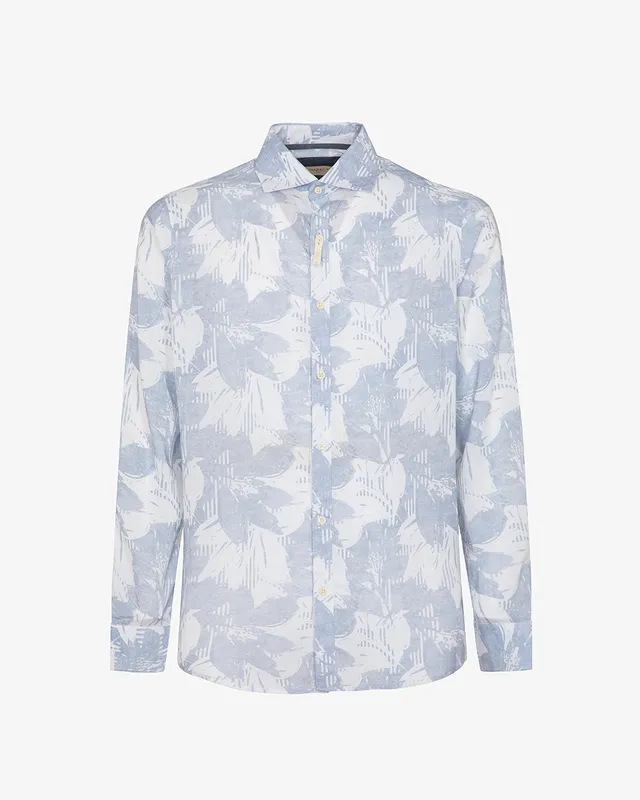 Markup Uomo Camicie Camicia in lino stampato collo francese