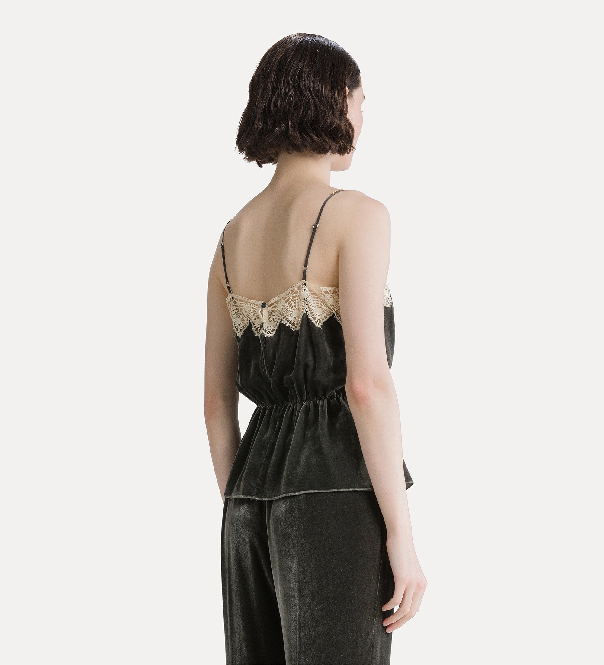 Forte top velvet and lace top top grigio in velluto