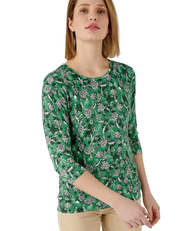 Damart Prêt-à-porter Maglione maglia fine maniche 3/4 verde floreale 40