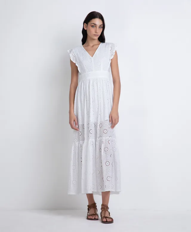 Markup Donna Vestiti Abito lungo in pizzo sangallo abito in cotone