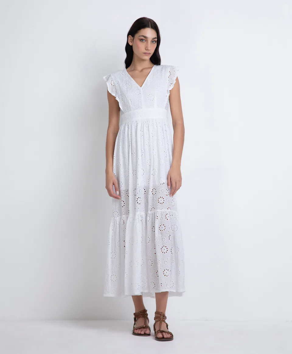 Markup Donna Vestiti Abito lungo in pizzo sangallo abito in cotone