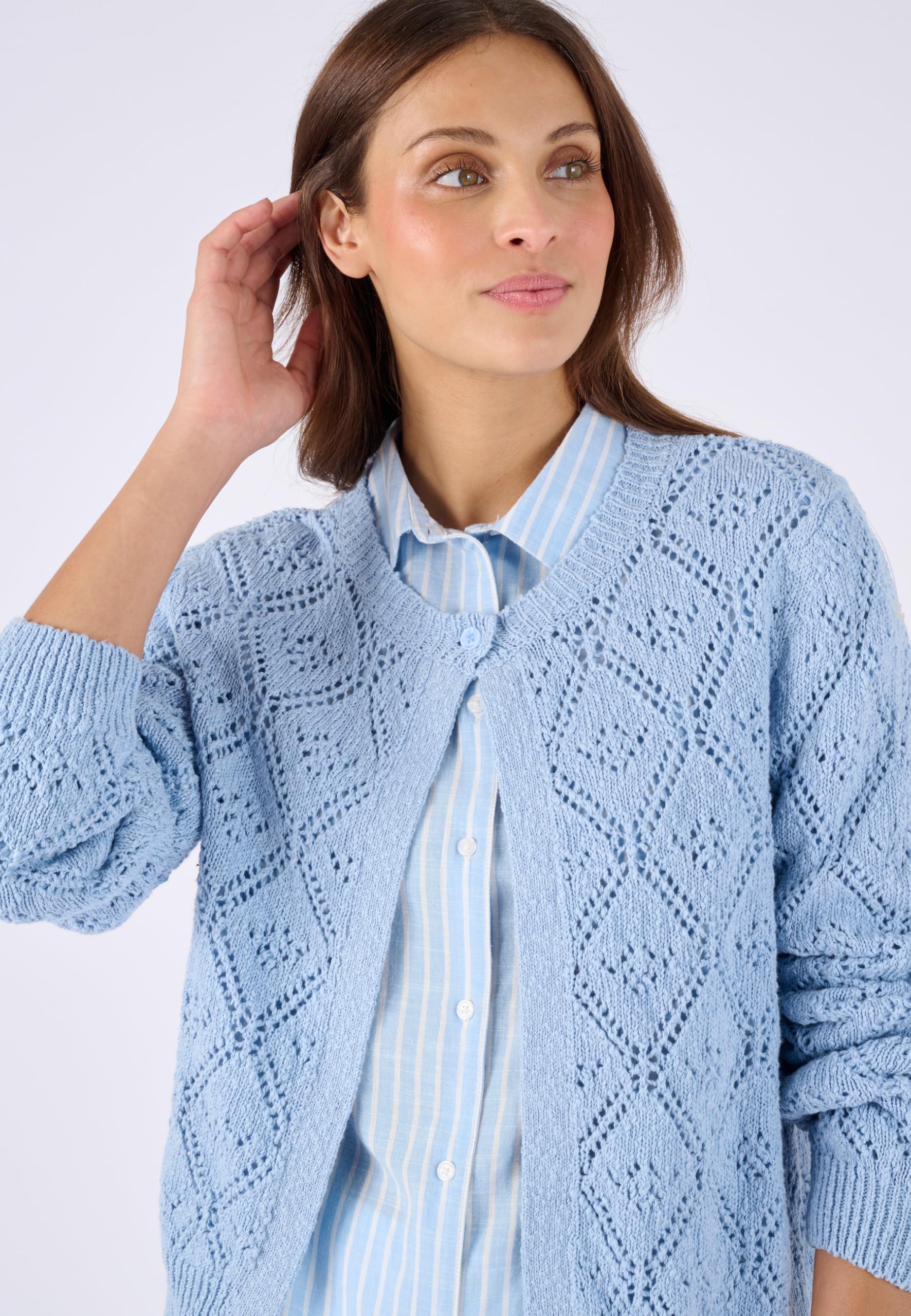 Damart Prêt-à-porter Cardigan traforato Filato Nastro cardigan corto in cotone