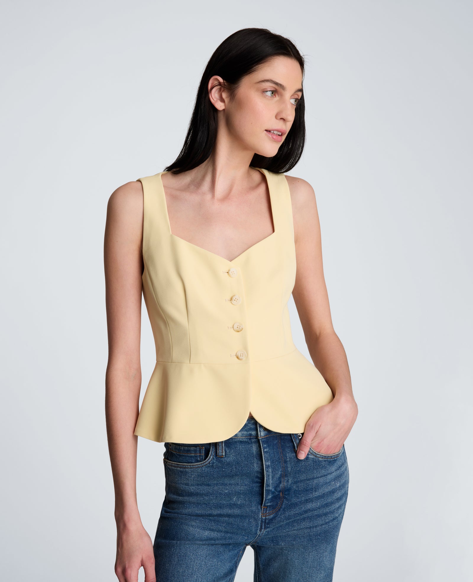 Kenneth Cole Reaction Vision Twill Four Button Curved Peplum Vest gilet giallo pastello XS-XL
