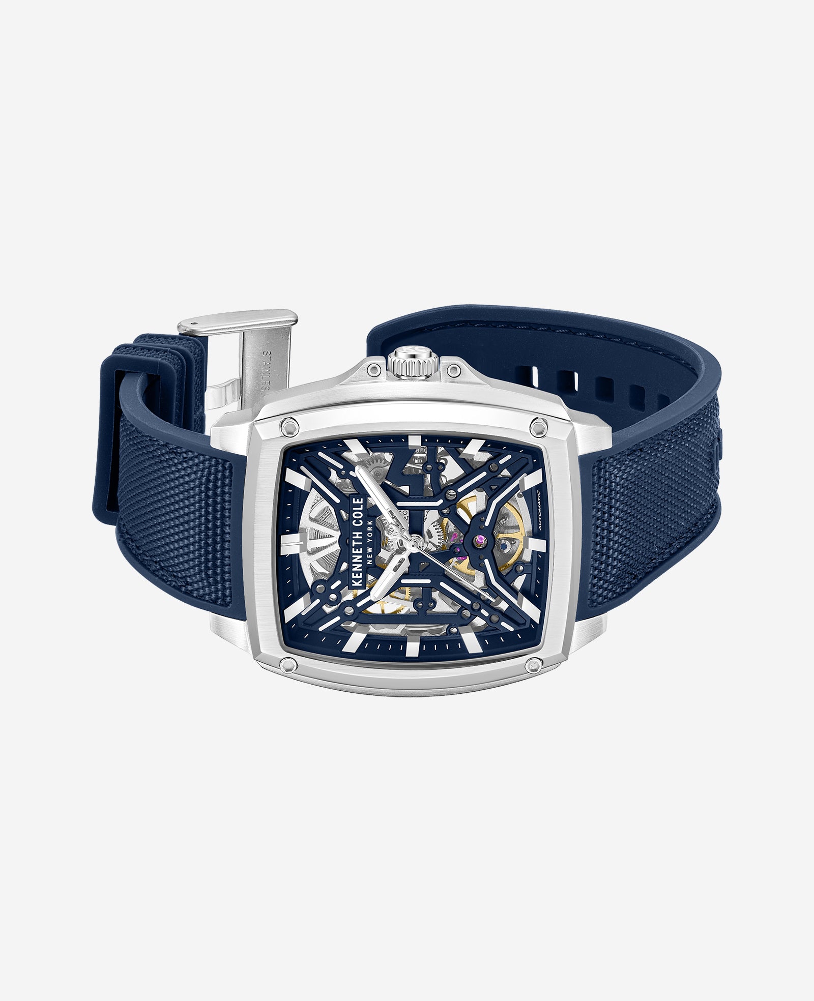 Kenneth Cole Reaction Watches Skeleton Automatic Silicone Strap Watch orologio blu automatico
