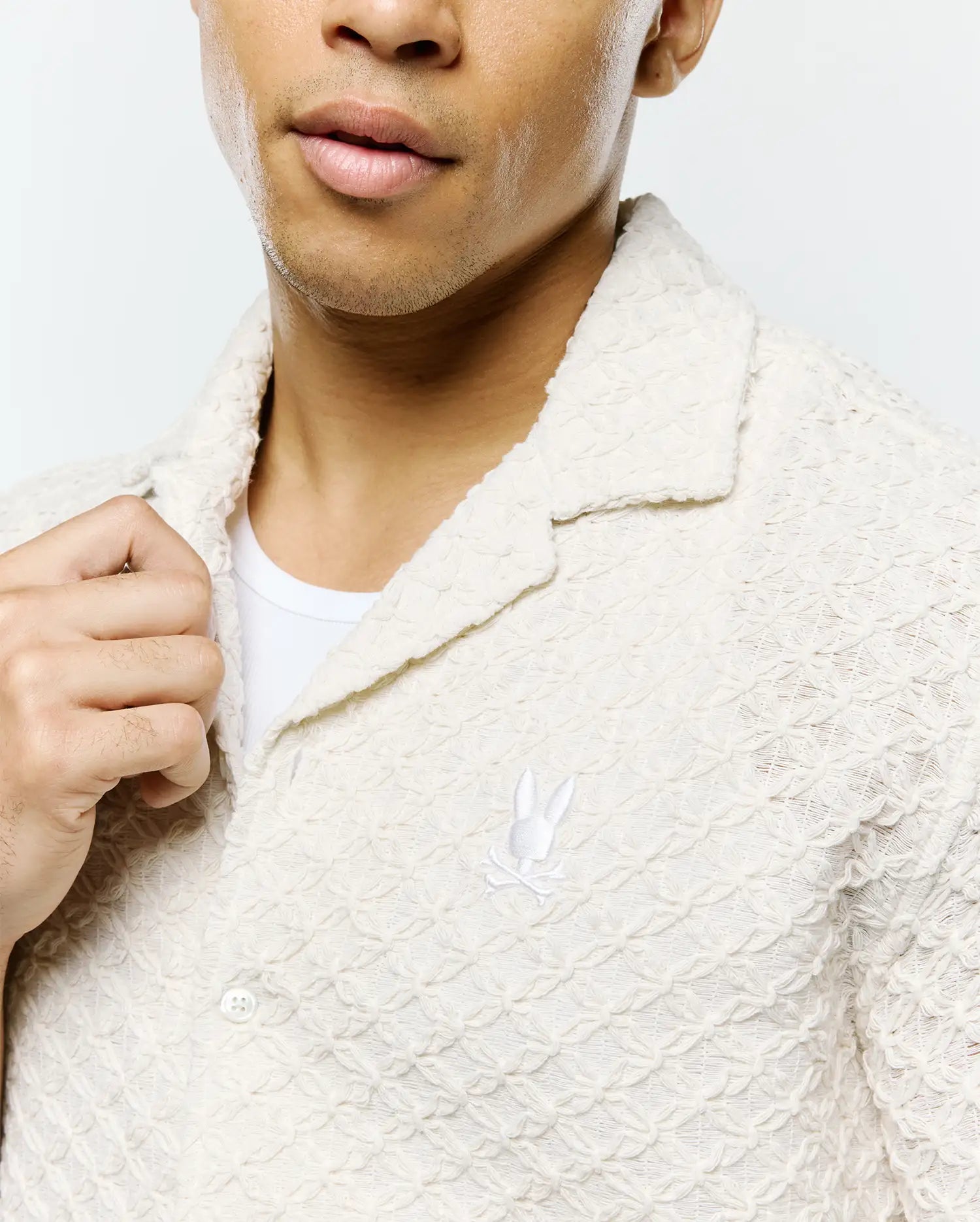 Psycho Bunny Men's Shirts Eli Crochet Shirt MT0300147 camicia beige crochet
