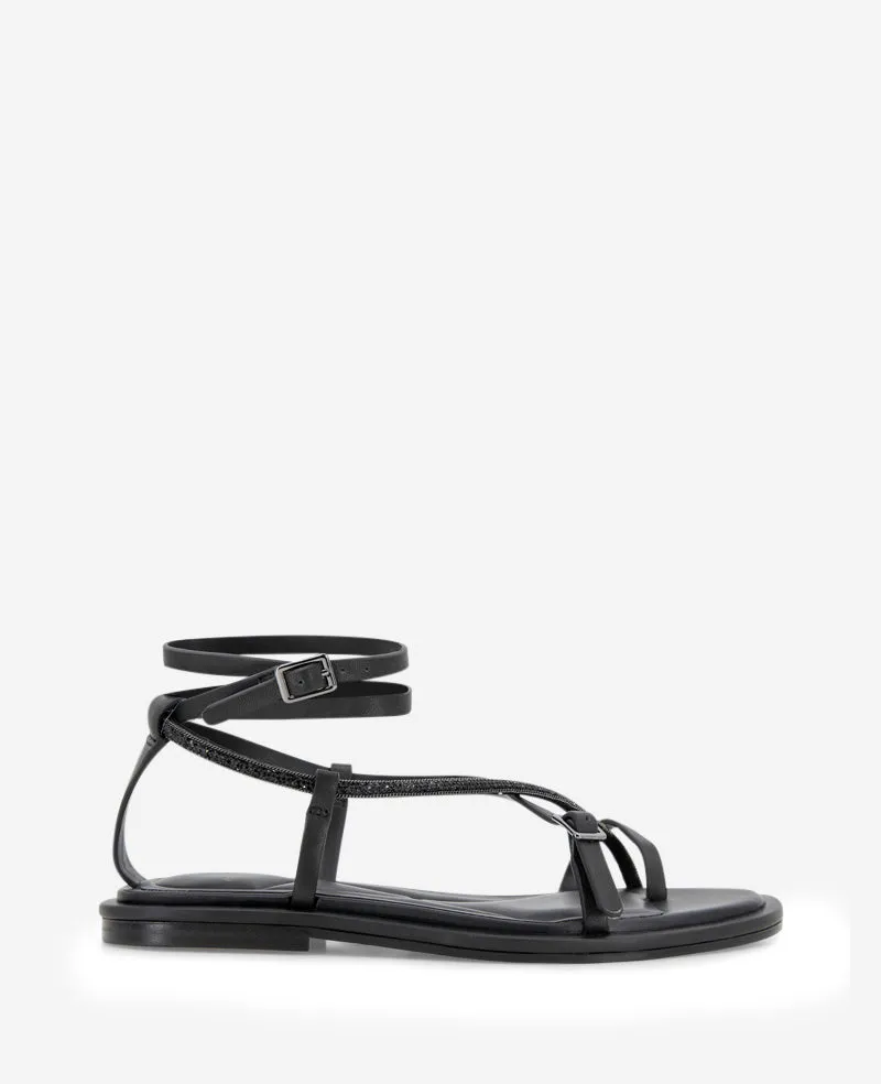 Kenneth Cole Reaction Paros Leather Beaded Sandal sandali neri in pelle