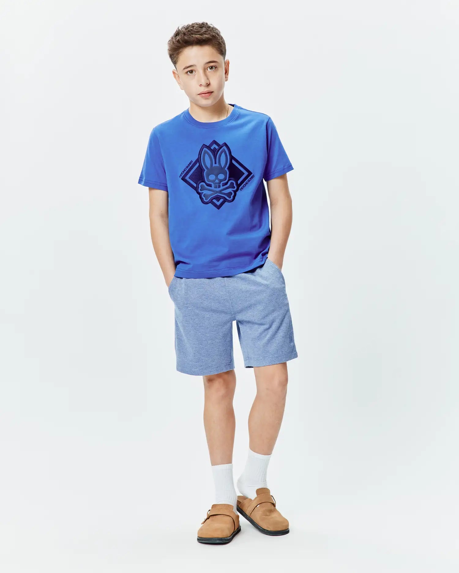 Psycho Bunny Kids Tees Tobias maglietta grafica blu in cotone Pima