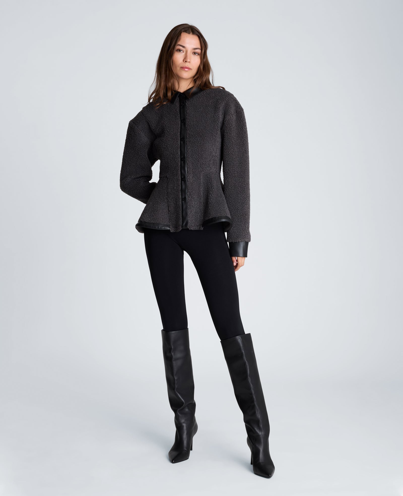 Kenneth Cole Reaction Clothing Peplum Button Down Combination Shirt nera