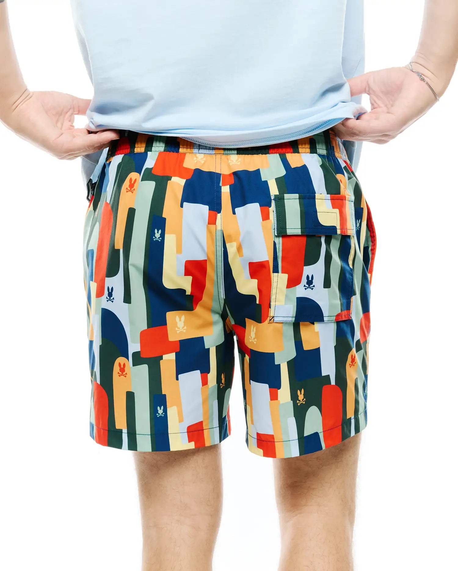 Psycho Bunny Men's Swimwear MENS WES ALL-OVER PRINT SWIM TRUNKS costume da bagno blu navy XXS
