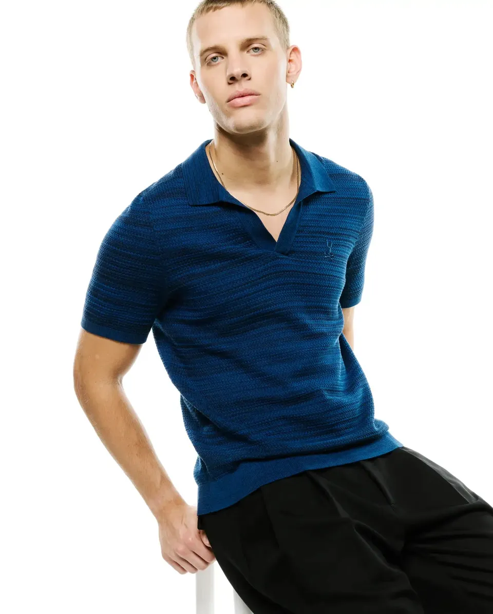 Psycho Bunny Men's Polos Devon Braided Knit polo Navy in cotone
