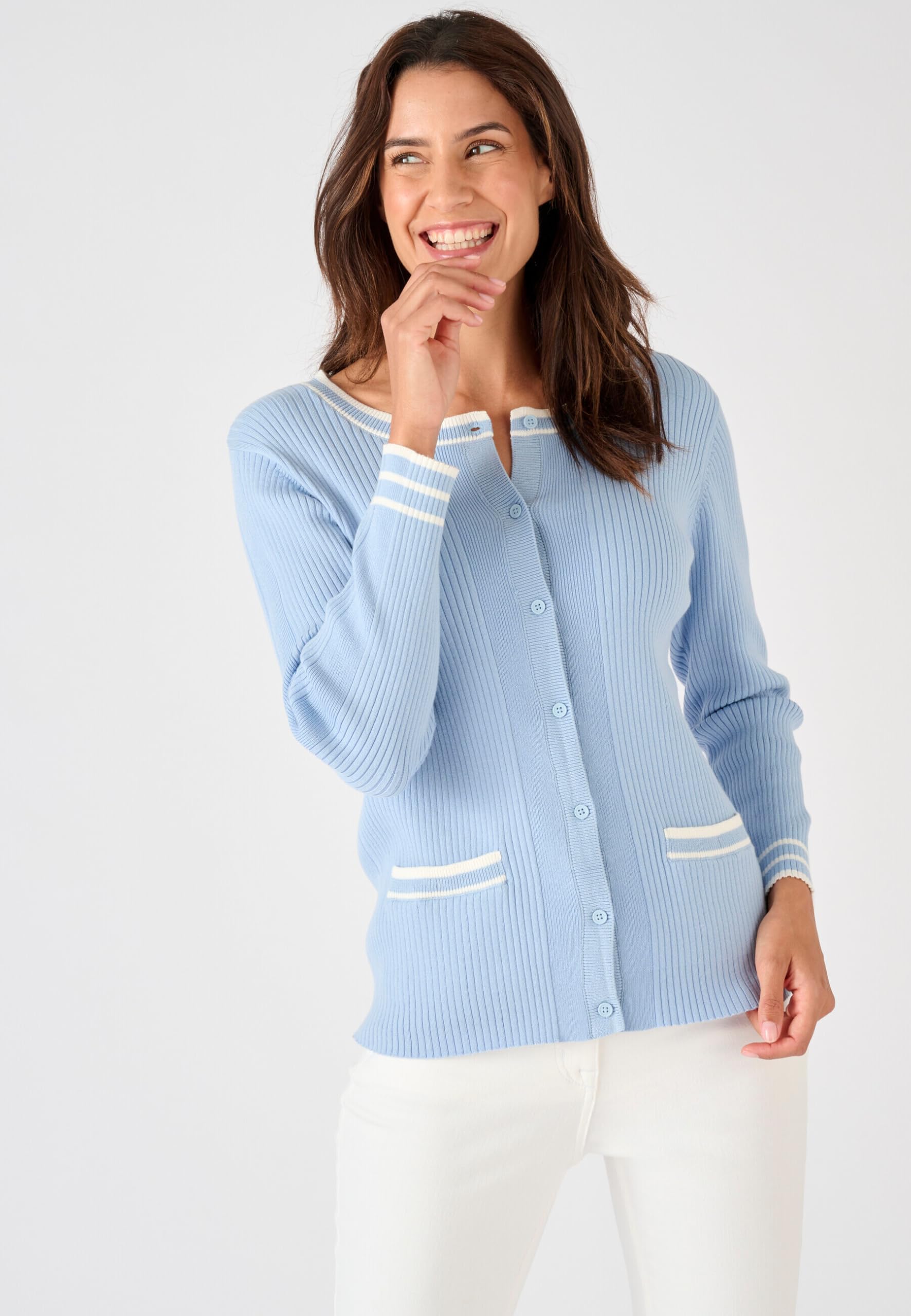 Damart Prêt-à-porter Cardigan a costine piatte fantasia donna cotone
