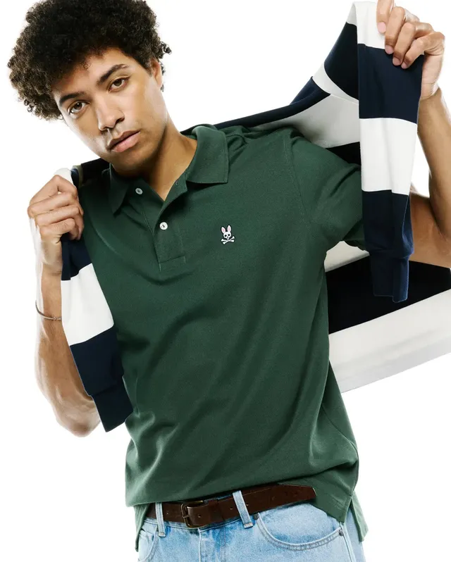 Psycho Bunny Men's Polos Classic Pique Polo B6K001F200 polo verde in piqué