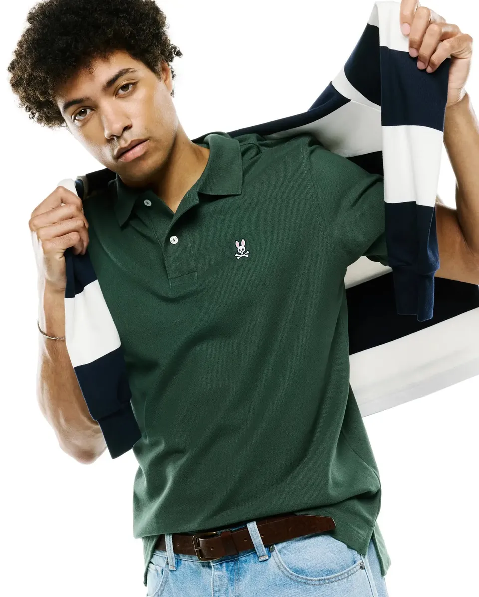 Psycho Bunny Men's Polos Classic Pique Polo B6K001F200 polo verde in piqué