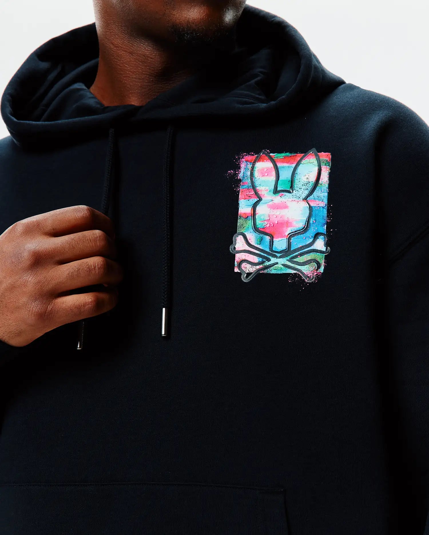 Psycho Bunny Men's Sweatshirts & Hoodies Isaac Print felpa con cappuccio nera
