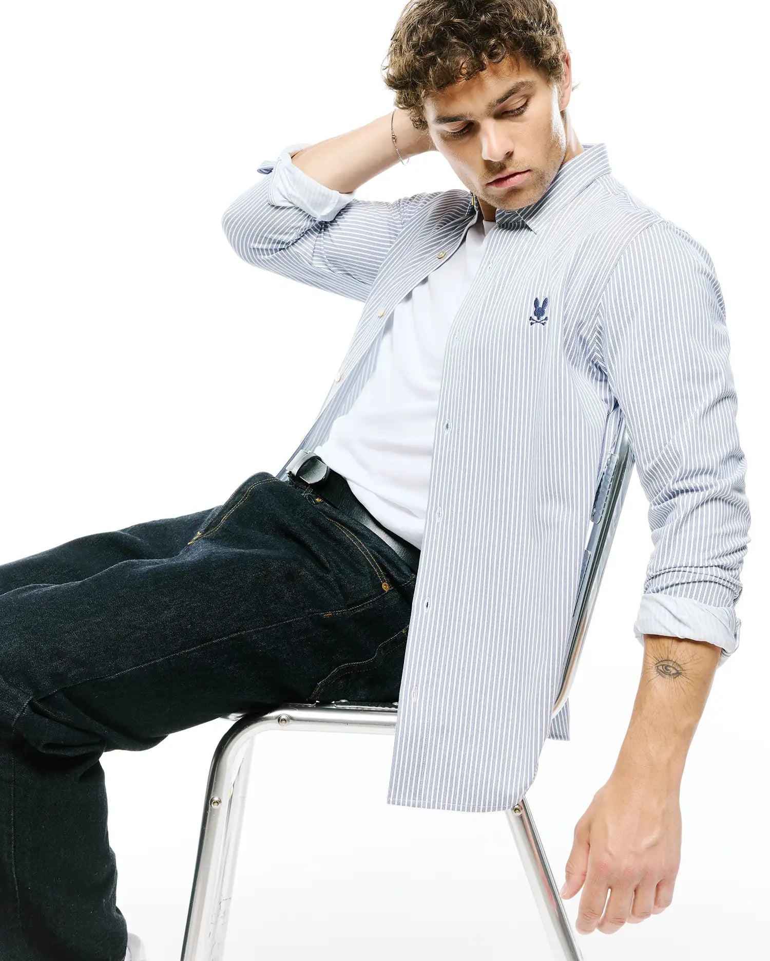 Psycho Bunny Men's Shirts MEN'S JIM PIMA STRIPE KNIT SHIRT - MT0300267 camicia uomo blu righe