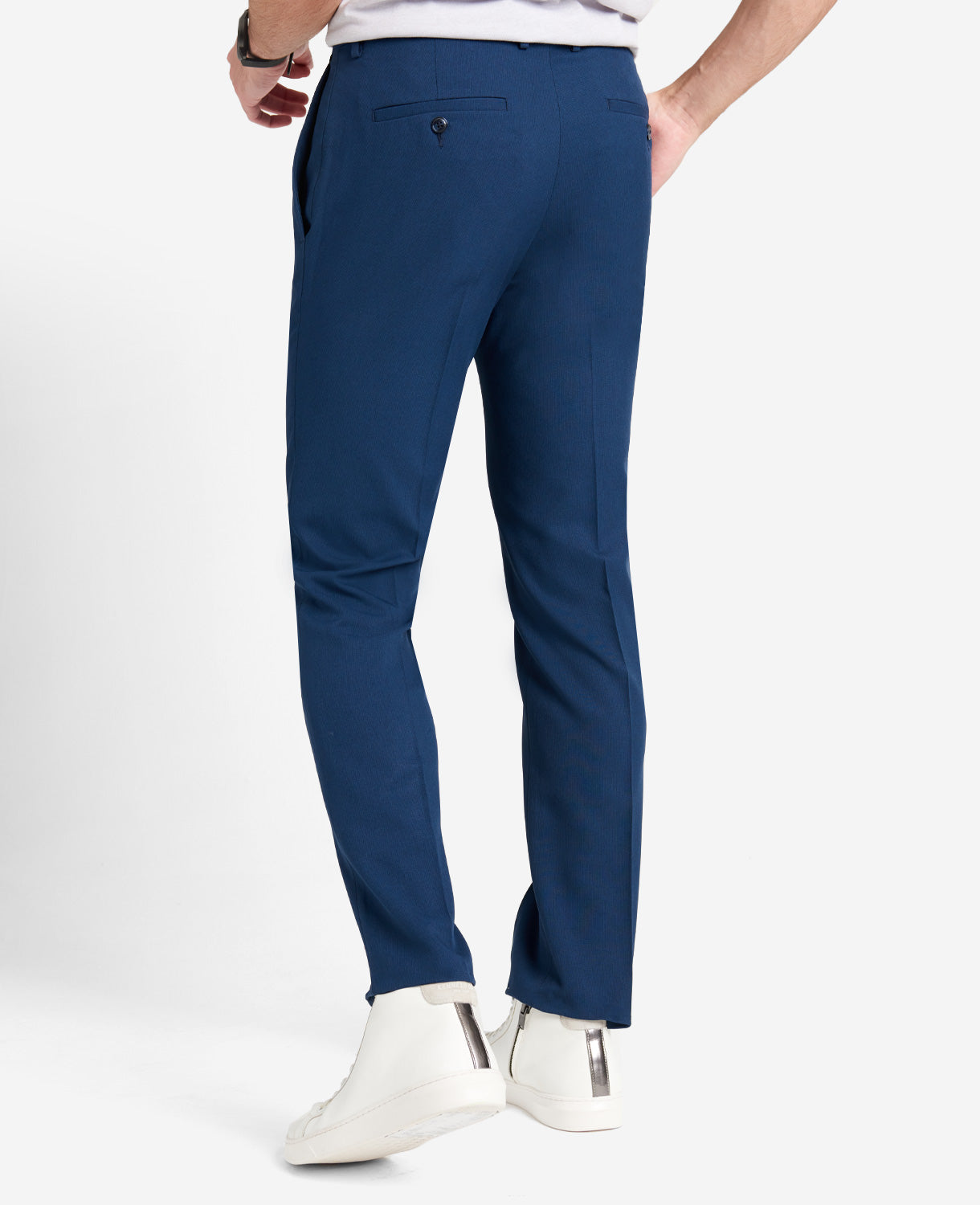 Kenneth Cole Reaction Clothing Modern-Fit Micro Check Stretch Trouser pantaloni blu elasticizzati
