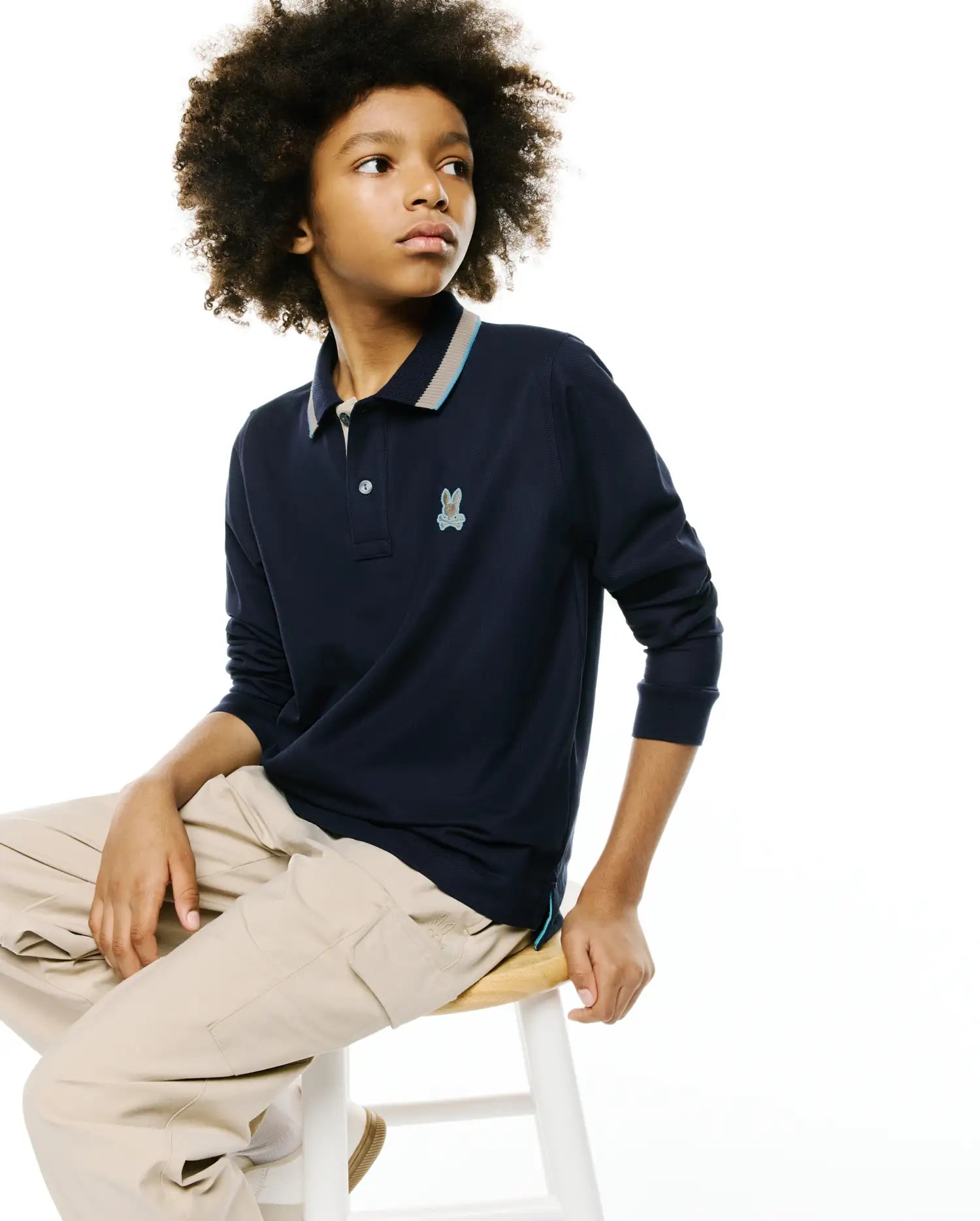 Psycho Bunny Kids Polo Shirts Grover Pique polo maniche lunghe blu