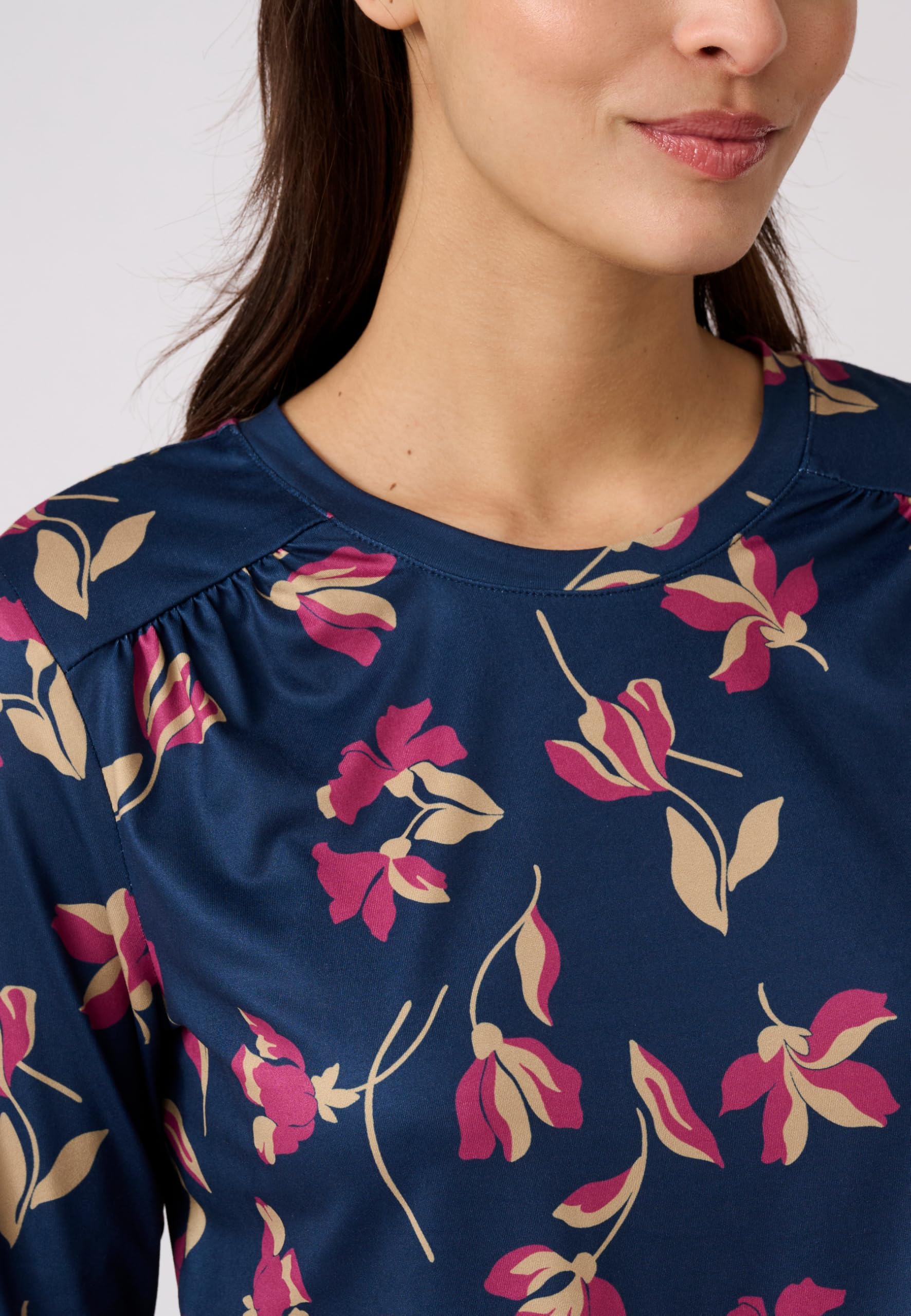 Damart Prêt-à-porter T-shirt Maglia Calda 38-40 blu a foglie
