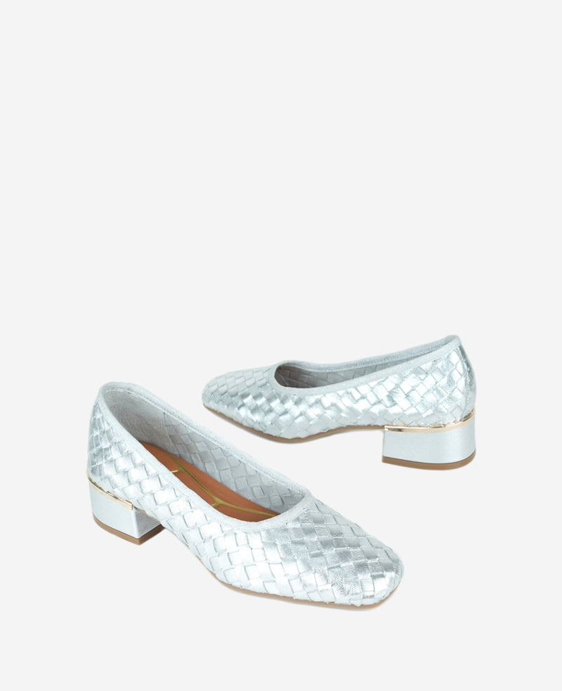 Kenneth Cole Reaction Shoes Birdie Woven Metallic Leather décolleté argento