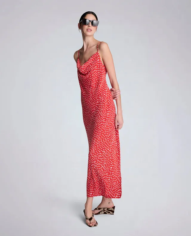 Kenneth Cole Reaction Clothing Polka Dot Satin Cowl Neck Slip Dress abito lungo