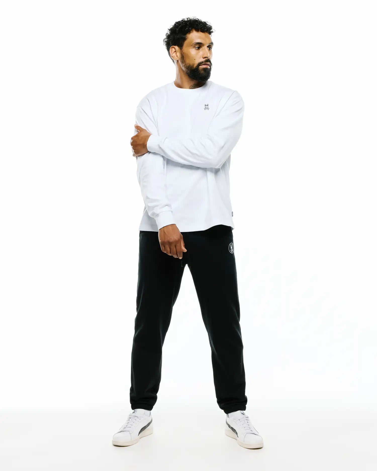 Psycho Bunny Men's Tees Norman Long Sleeve Oversized Fit Tee T-shirt bianca