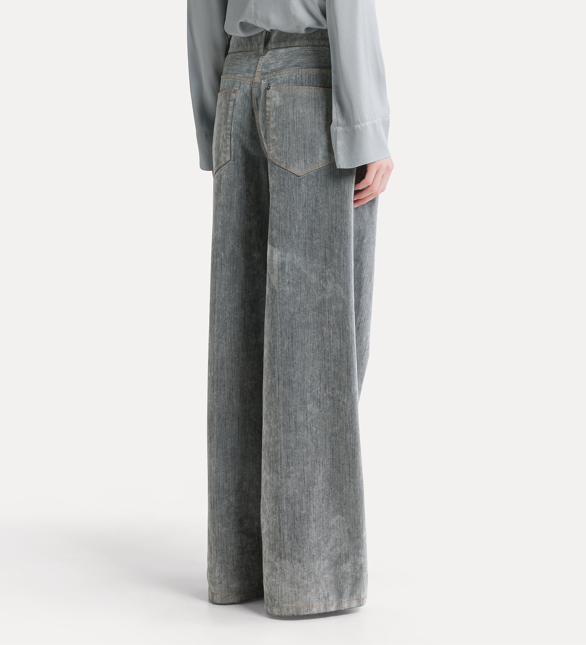 Forte pantaloni jeans wide-leg grigi in denim floccato