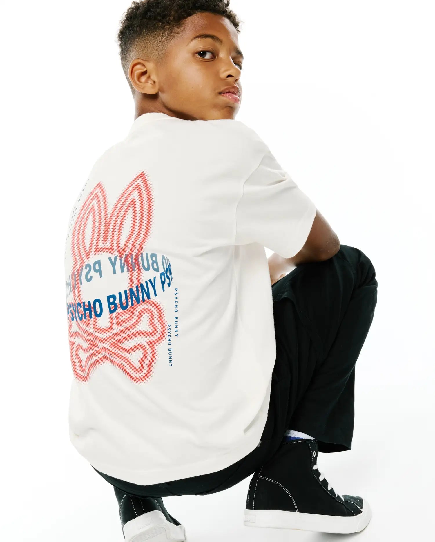 Psycho Bunny Kids Tees Alex Graphic Tee maglietta ecru in cotone Pima