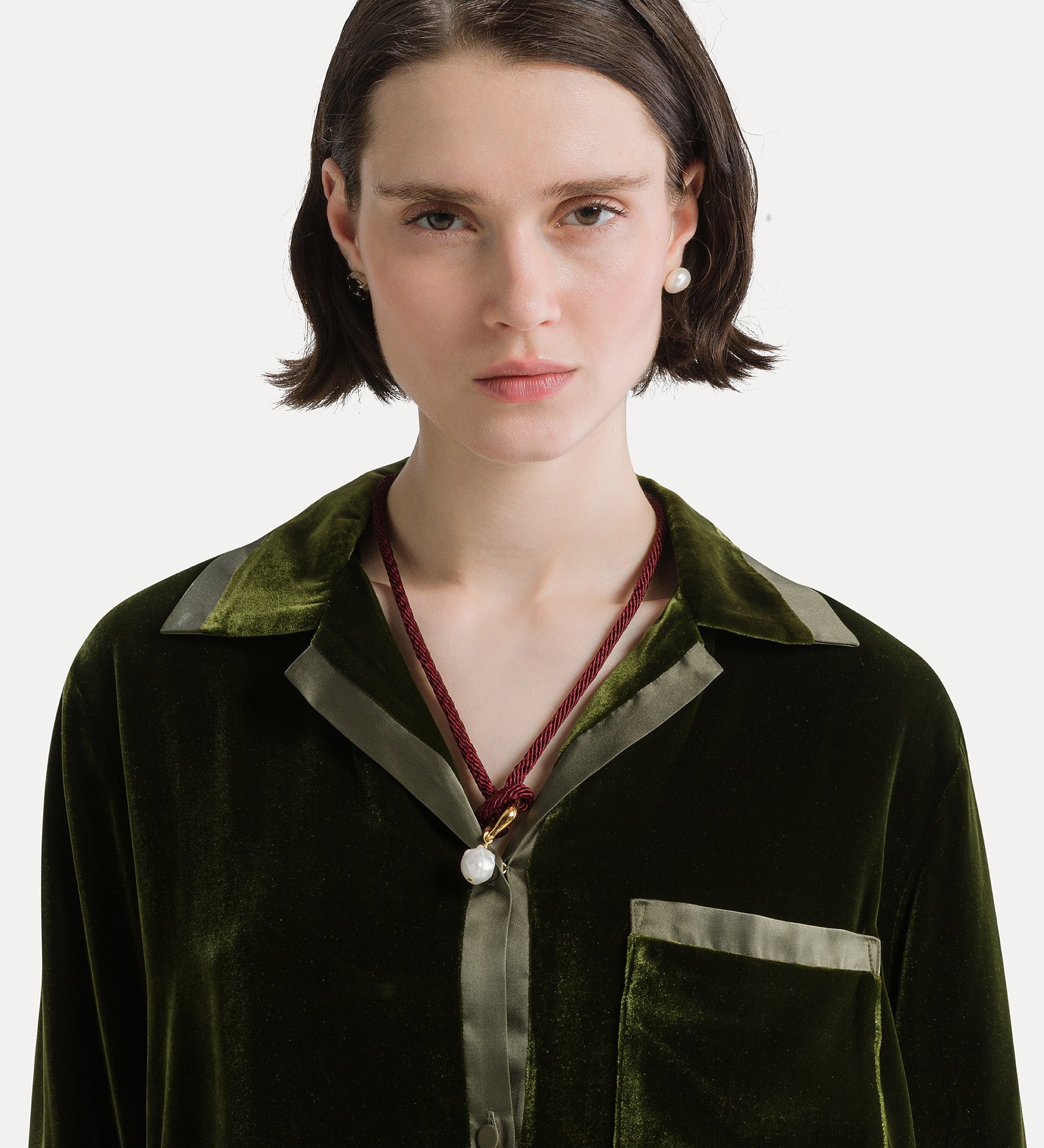 Forte camicie camicia pigiama in velluto seta e viscosa Woods verde