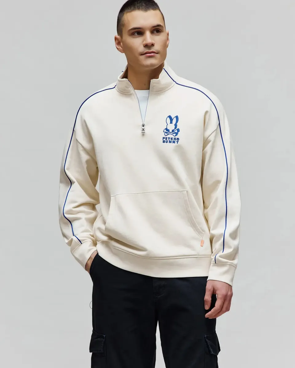 Psycho Bunny Toby 1/4 Zip felpa bianca XXS-XXXL in cotone misto