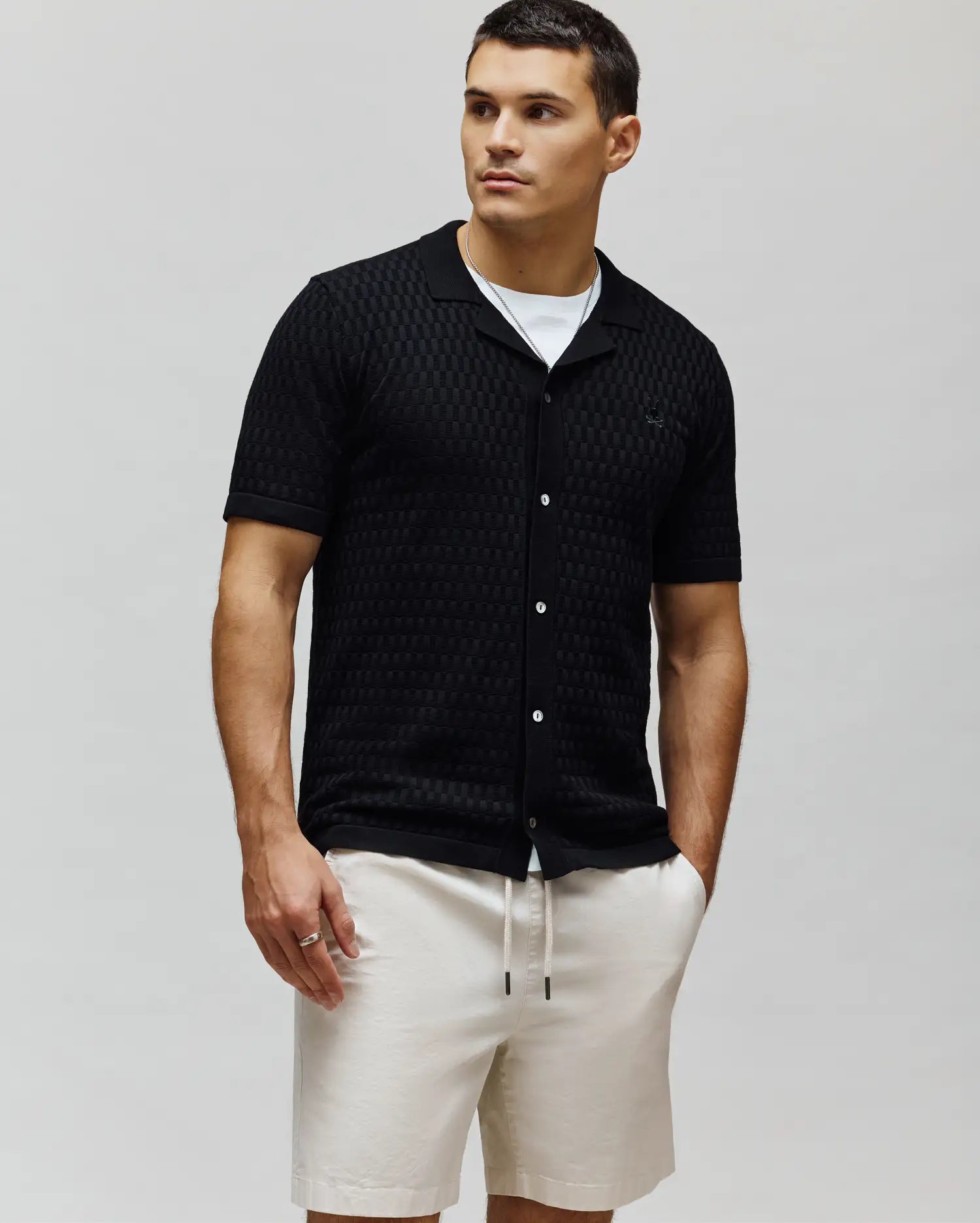 Psycho Bunny Men's Shirts Xandros Knit Shirt MT0300144 camicia nera