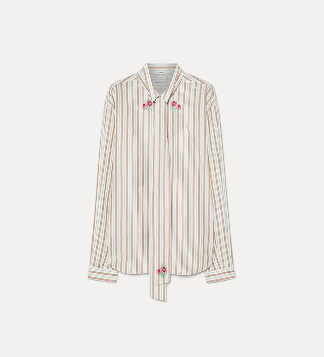 Forte camicie camicia a righe rosa con ricamo floreale