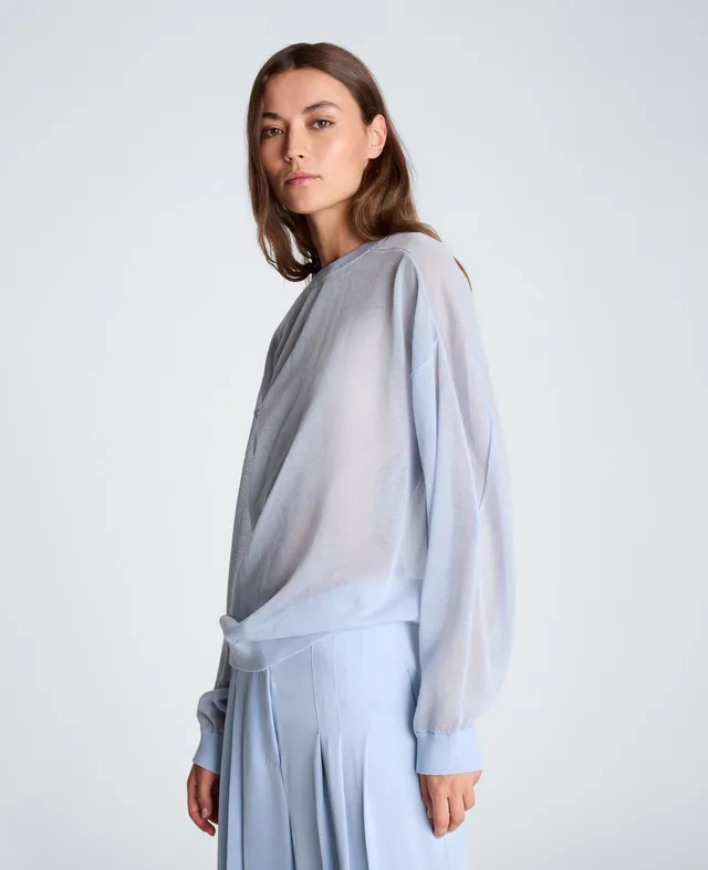 Kenneth Cole Reaction Clothing Sheer Crew Neck Sweatshirt felpa blu Serene Blue XS leggera