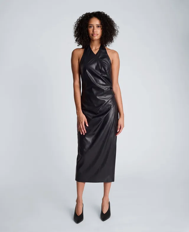 Kenneth Cole Reaction Clothing Halter Neck Draped Midi Dress vestito nero