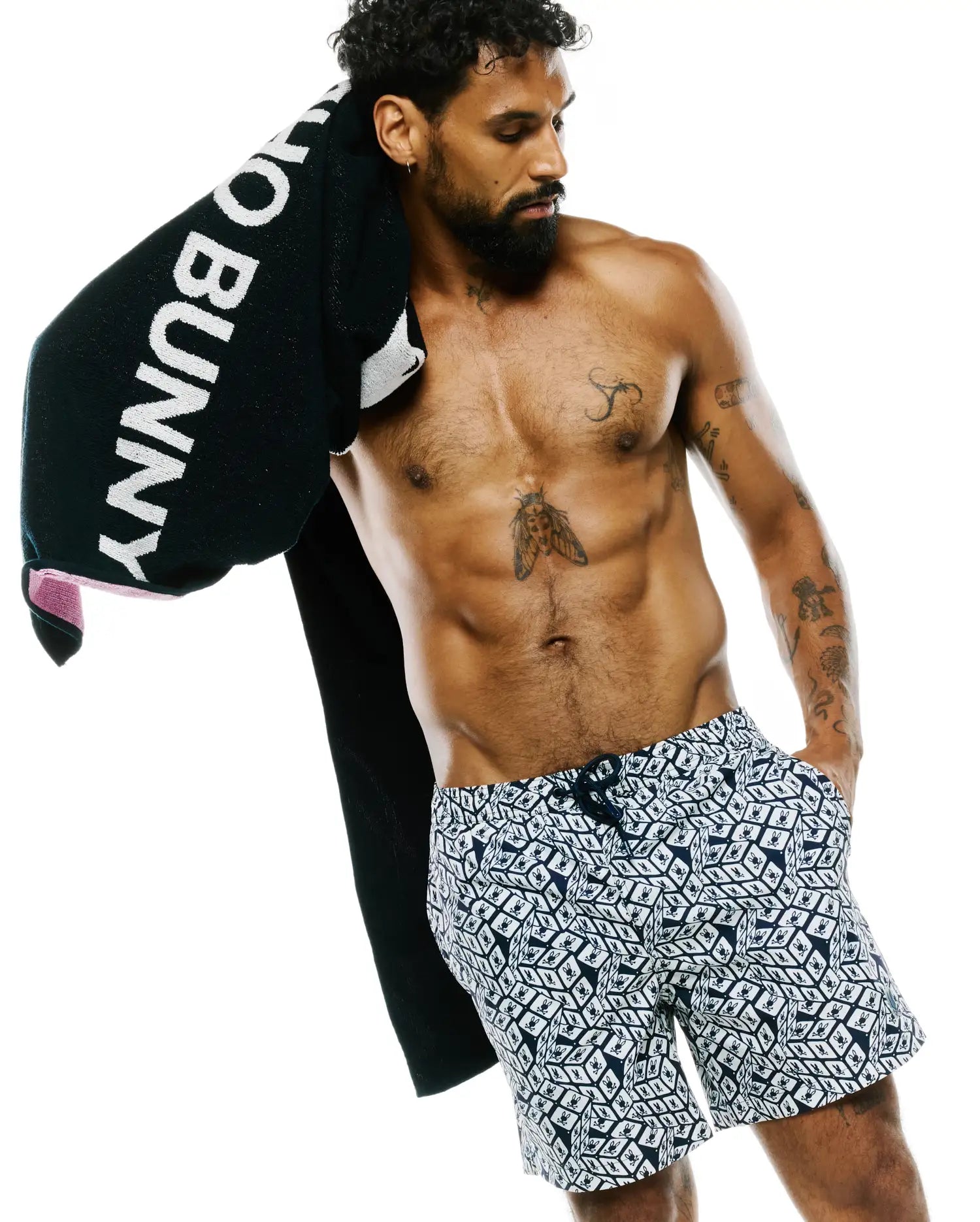 Psycho Bunny Men's Swimwear Eddy Graphic Swim Trunks costume blu 6 pollici