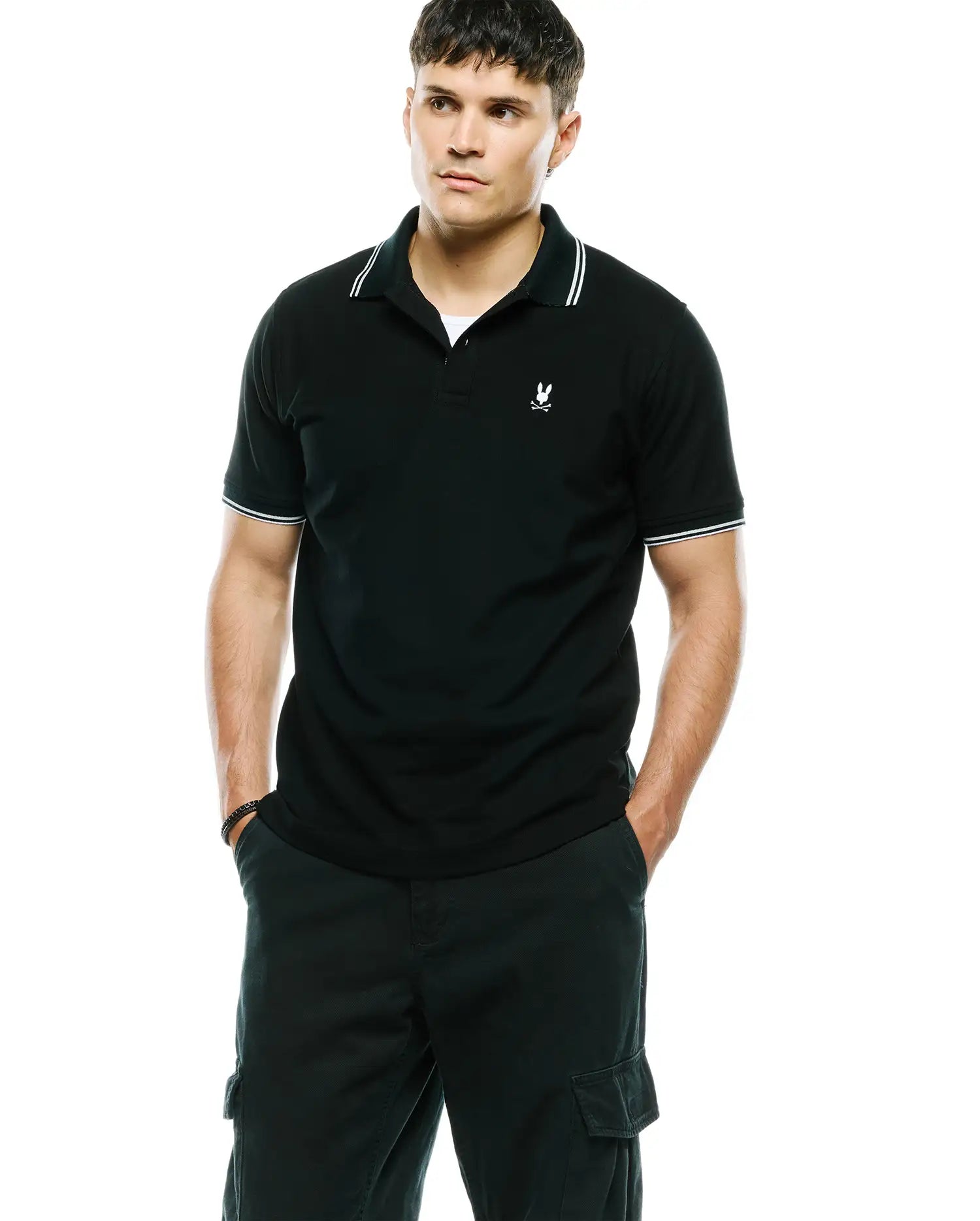 Psycho Bunny Men's Polos Stan Pima Piqué Polo polo nera
