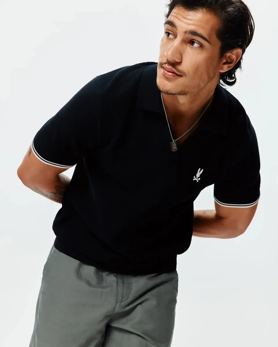 Psycho Bunny Men's Polos Selby Knit Polo polo nera da uomo in cotone