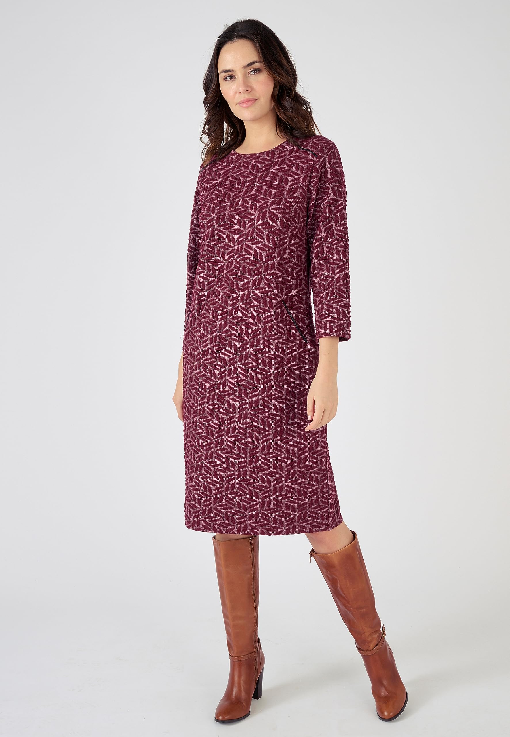 Damart Prêt-à-porter Abito da donna in maglia jacquard dritto rosso bordeaux 38
