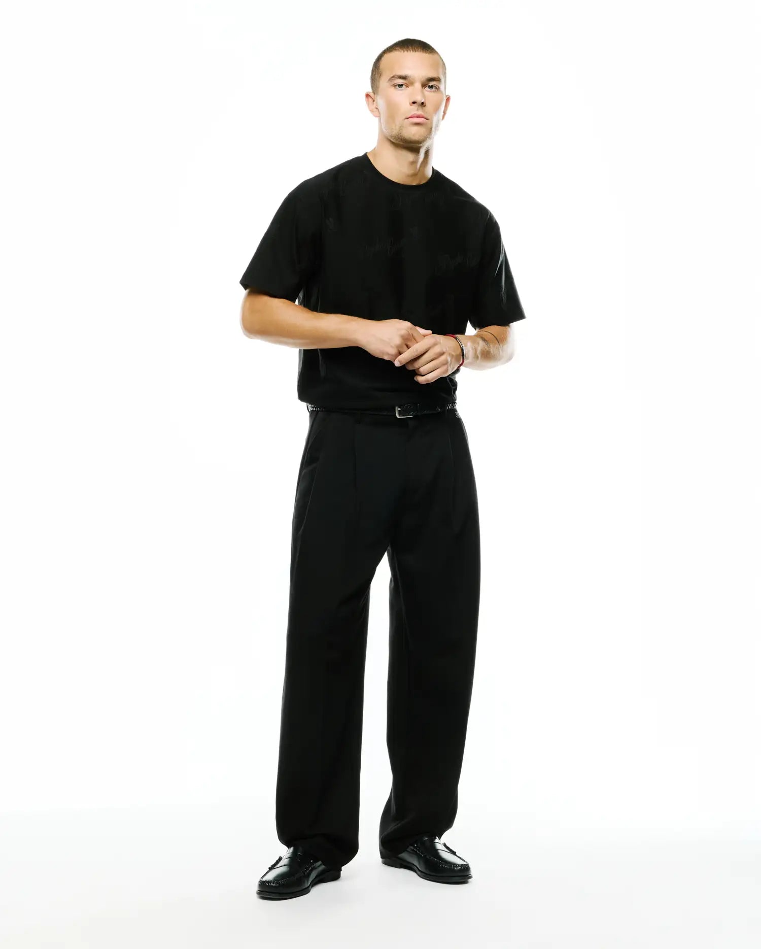 Psycho Bunny Men's Pants Wayde Wide-Leg Pleated Pants pantaloni neri a gamba larga