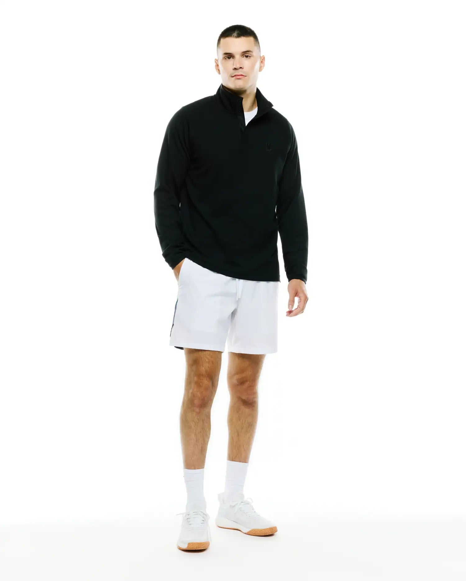 Psycho Bunny Men's Sweatshirts & Hoodies Men's Tomas Waffle Mock Neck felpa nera mezza zip